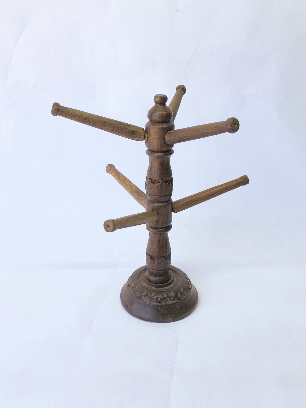 VINTAGE Wood 6 Prong Bangle Jewelry Stand Rack Tree Carved CottageCore Country